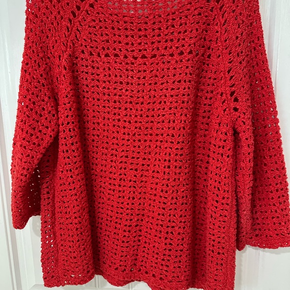 Chico's Red Crew Neck Sweater with Open-Knit Design - Picture 4 of 5